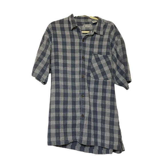 BUGLE BOY Authentic Mens Gray Plaid Short Sleeve Button Front Shirt Size Large - Picture 1 of 7